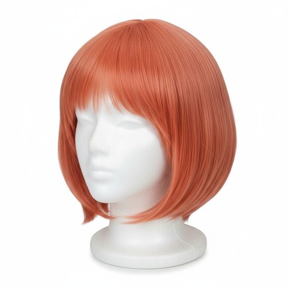 Unbranded Other - Cosplay Fashion Wig Short Red Straight With Attachable Bun Tail Netting Cap